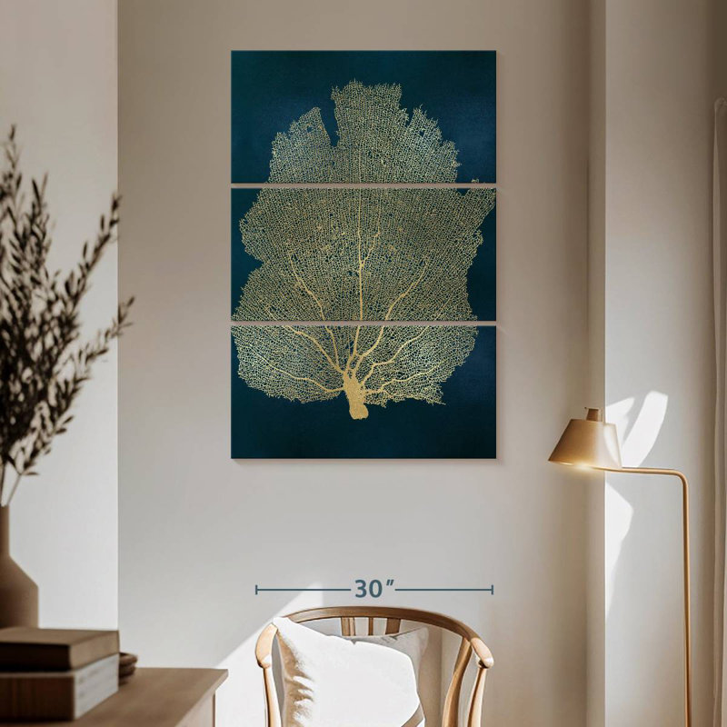 Brampt Sea Fan Gold On Teal I, 65" H x 42" W