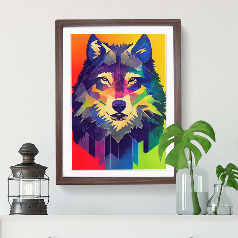 Futuristic Wolf No.2 - Single Picture Frame Print, 34cm H x 25cm W x 2cm D, Walnut