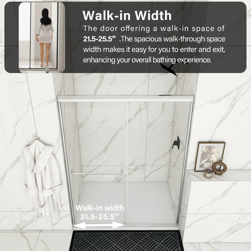 50''-54'' W X 72'' H Double Sliding Framed Shower Door, Brushed Nickel