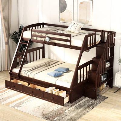 Lit superposé double avec chambre à coucher - Tiroirs et options de rangement d'escalier et configuration polyvalente - Convient à différents espaces