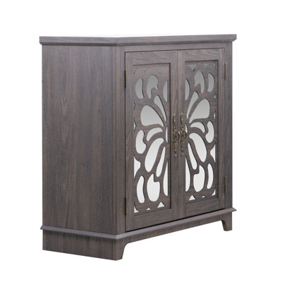 Elegant sideboard with 2 acrylic mirrored doors Sideboard and Buffet with Storage, Hollow-Carved Accent Cabinet laminates and MDF substrate, spacious space adjustable shelf, living room, kitchen