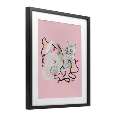 Cat With Christmas Lights Framed Print Under Glass, design by Hillary Holt