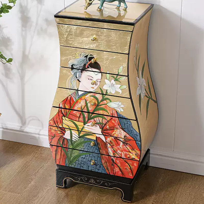 Hand-Painted Gold Foil Seven-Drawer Accent Chest