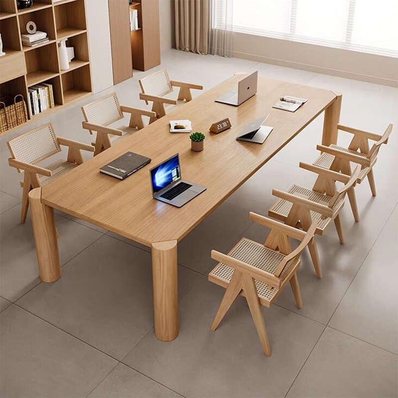 Table de conférence moderne à base cylindrique en bois massif, H 29,53 po x L 86,61 po x l 35,43 po