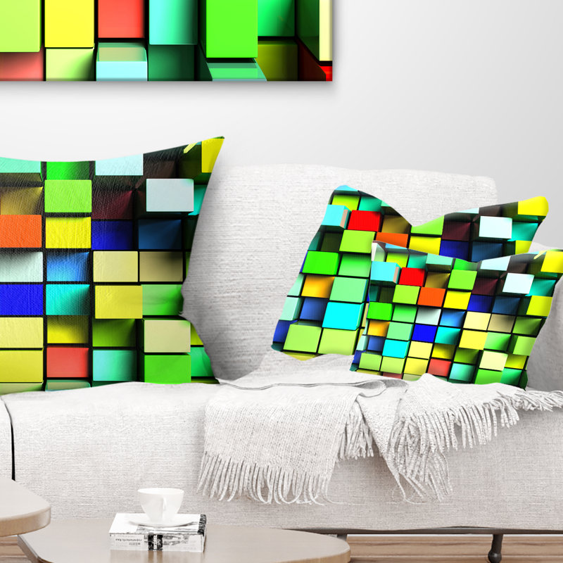 Coloured 3D Cubes Wall Design - Coussin décoratif imprimé abstrait