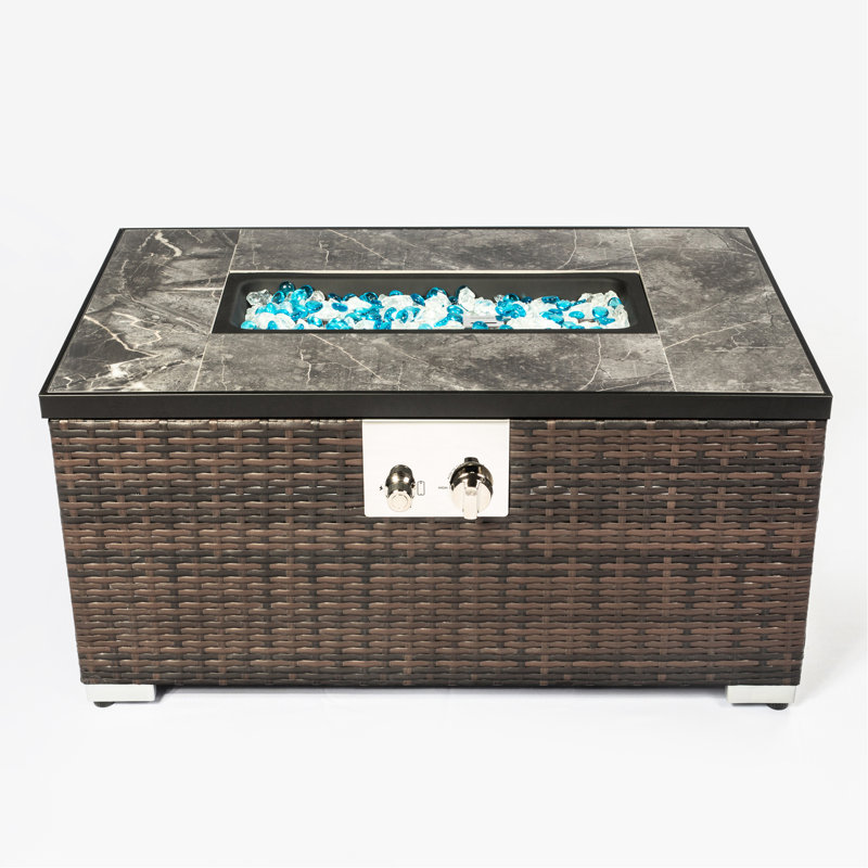 Table de foyer rectangulaire avec plateau en céramique et marbre au propane de 32 pouces 40000BTU au gaz