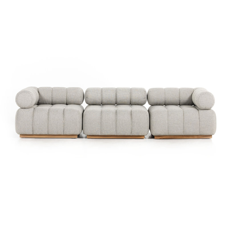 Martinique 109.5" Wide Patio Sectional, Faye Ash Cushion/Natural Teak Frame, Left Hand Facing