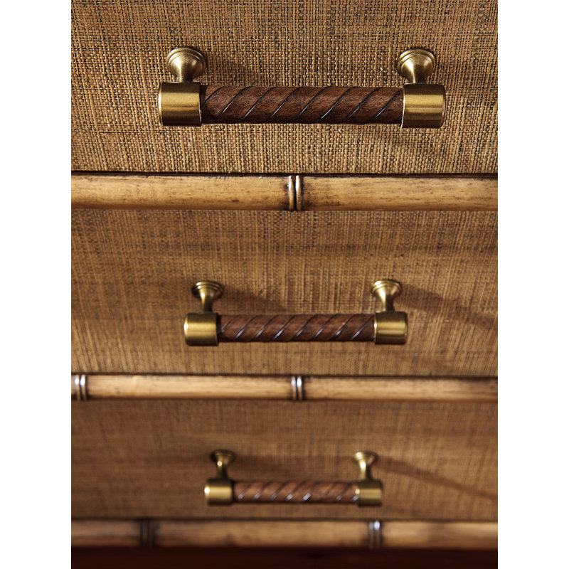 Twin Palms 72" Brown Bamboo and Raffia Buffet with Brass Accents