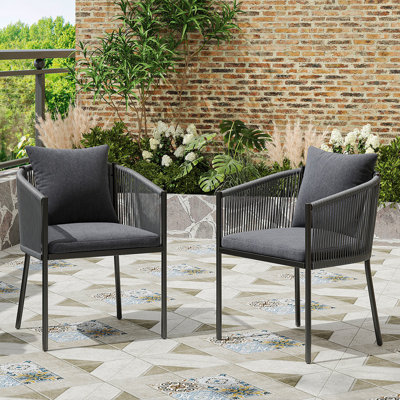 Ensemble de 2 chaises d'extérieur, chaises de patio, ensemble de chaises en osier de rotin avec coussins pour le jardin, la terrasse et la cour