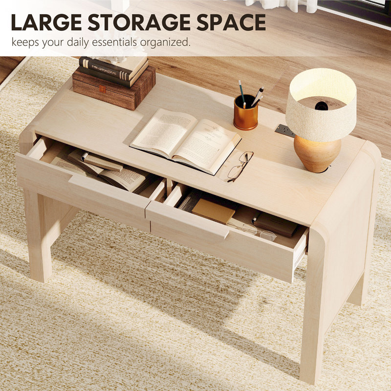 47-Inch Modern Sofa Table, Wood Arched Console Table Behind Couch With Drawers And Charging Station For Entryway, Living Room, Foyer, Hallway, And Office