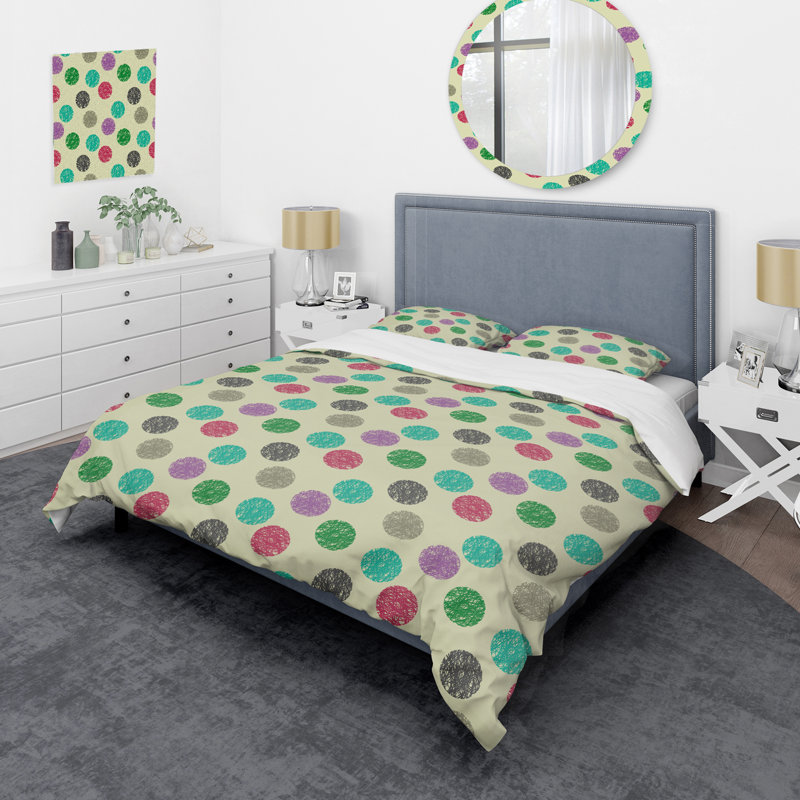 Green and Red Circle Pattern - Abstract Duvet Cover Set - Microfiber Polyester, Twin Duvet Cover + 1 Standard Sham
