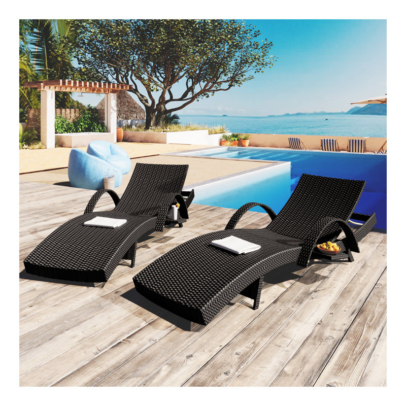 Ensemble de chaises longues en osier de 80 po pour l'extérieur, Noir, Noir