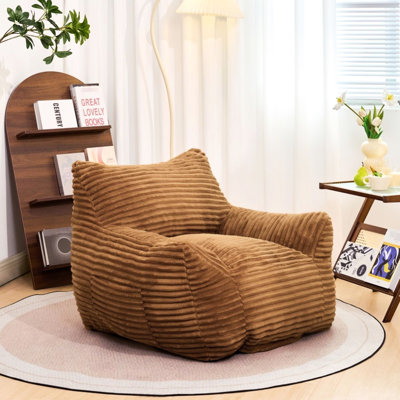 Fauteuil à billes Cozy Fluffy pour adultes - velours côtelé brun, capacité de 400 lb, fauteuil de soutien, dortoir et fauteuil de jeu avec construction, partage spacieux, idéal