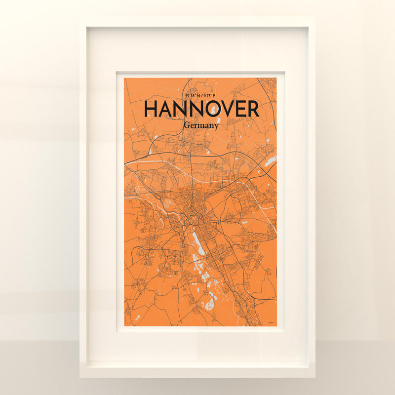Hannover City Map in Orange 1 Piece Wall Art, 36cm H x 24cm W x 0.05cm D
