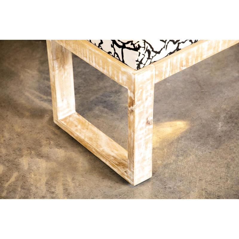 Banc d'appoint de style rustique avec revêtement en tissu texturé noir et blanc