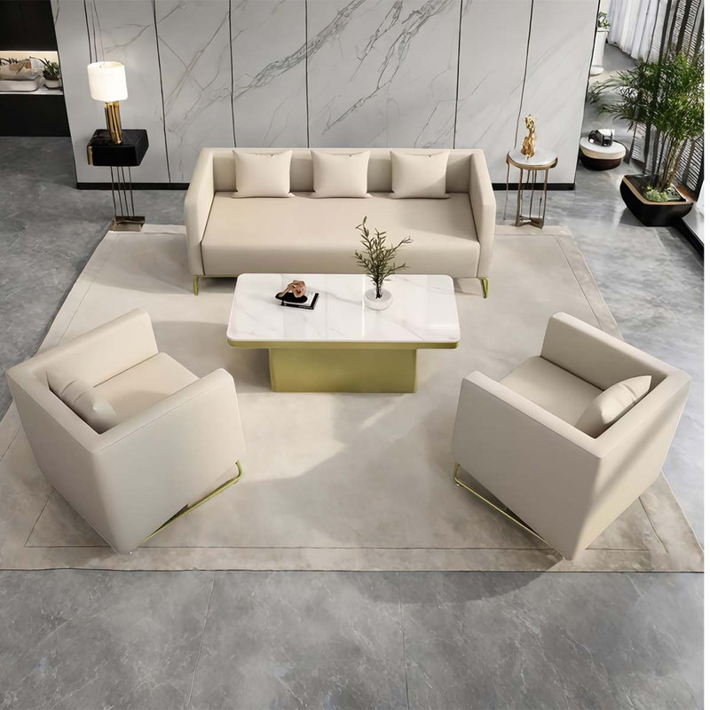 Beige sofa and coffee table reception set