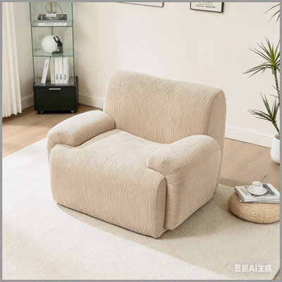Chaise d'appoint rembourrée à rayures verticales de 42 po de largeur avec chenille verticale de 42 po de largeur, canapé-lit simple désossé, fauteuil de lecture confortable avec sièges profonds pour salon, dortoirs, taupe