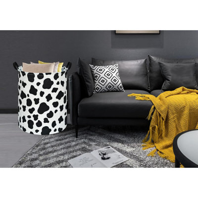 Panier à linge rond pour panier à linge, bacs de rangement pour vêtements, panier à tablette avec poignées pour le décor de la pièce (motif de vache Rould)