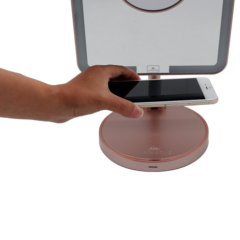 Royale Petit Makeup Mirror with Qi Wireless Charging Pad and Micro USB Cable LED light Strip, Rose Gold