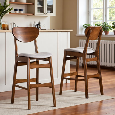Kaitlyn Wooden Mid-Century Modern Bar Stool Set in Gray/Walnut Brown, 43.96'' H X 17.90'' W X 22.77'' D