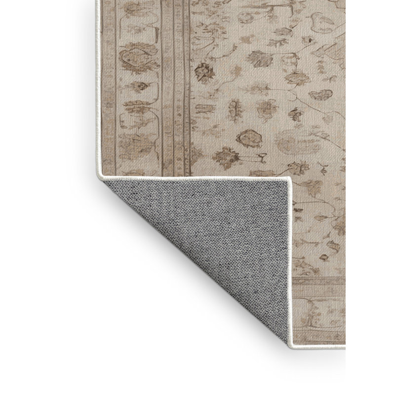 Tapis turc beige lavable à la machine, Rond 7 pi