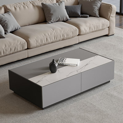 51‘’ Lift Top Coffee Table With Sintered Stone Top And Hidden Compartment Storage Drawers