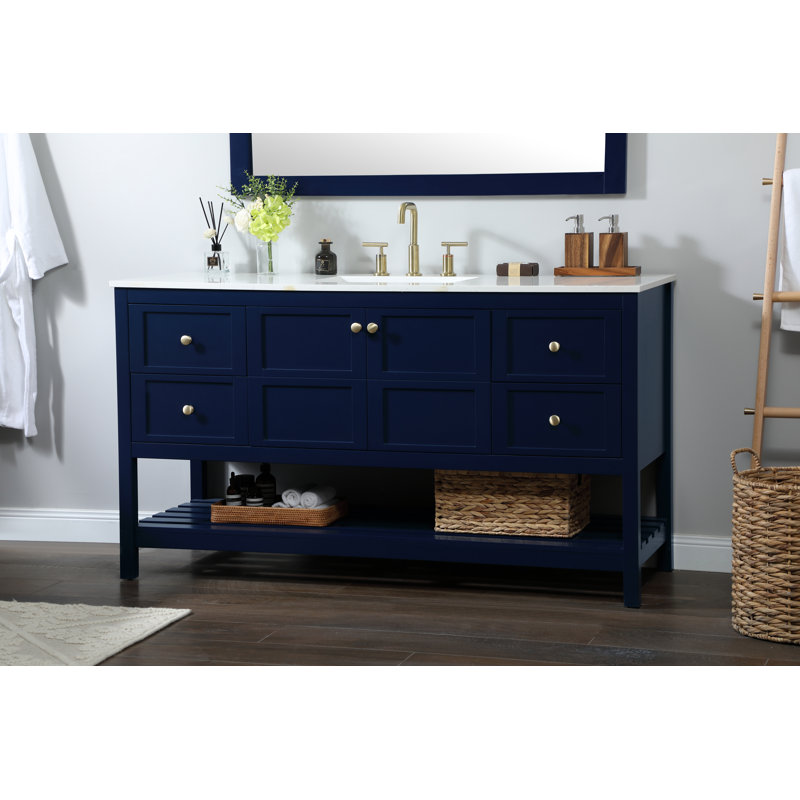 Krish 60'' Single Bathroom Vanity with Engineered Marble Top, Blue