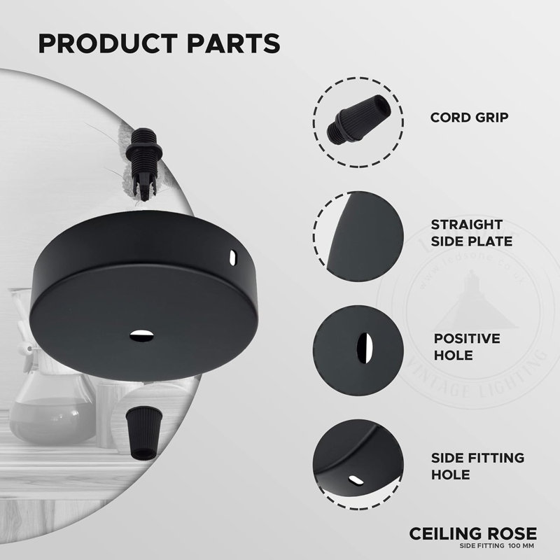 Single Outlet Ceiling Rose 100Mm Metal Ceiling Rose With Cord Grip And Fitting Accessories, For Ceiling Rose Lighting And Wall Lamp Lighting Kit