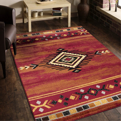 Tapis rouge 7 pi. Gcyls4002 Red Tribes 10 po X 3 po, pour tapis très dense, en polypropylène avec envers en jute - rouge, 7 pi 10 po 10 pi 3 po, usage domestique intense,
