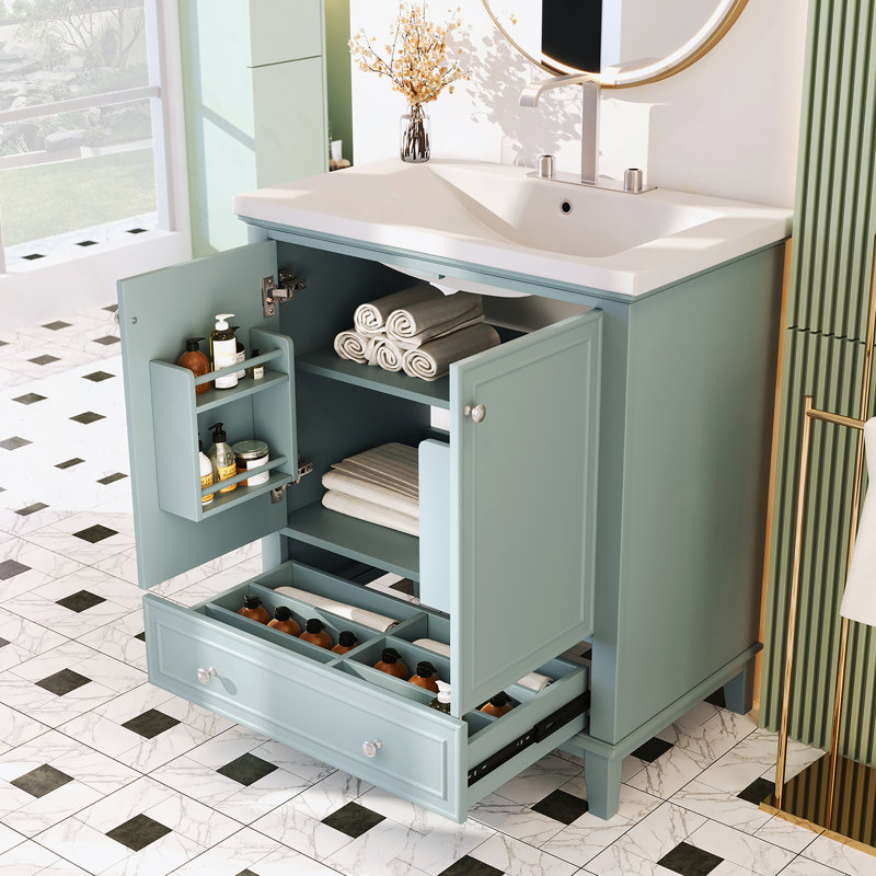 Meuble-lavabo multifonctionnel avec portes et tiroir 30 po, Vert