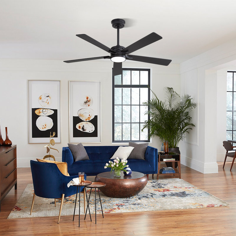 Portico 5 Blades Indoor Ceiling Fan with Light Kit and Remote, Black, Black, 52"