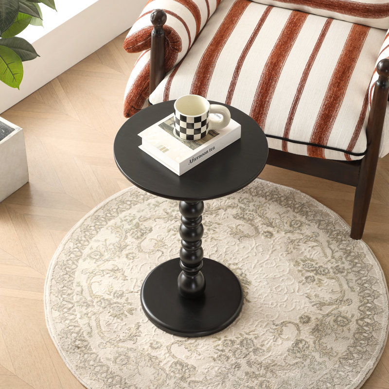 Table de bout ronde en bois massif, table d'appoint, table de chevet, Bois espresso, Noir