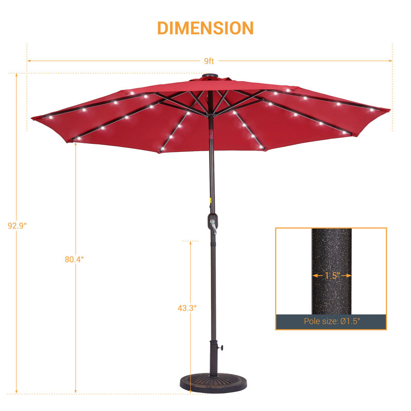 Parasol de marché éclairé 108 po Jamieson, Rouge