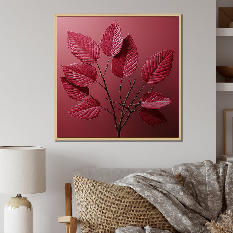 Feuilles de cerisier sur toile, Cadre naturel flottant, H 24 po x l 24 po x P 1 po
