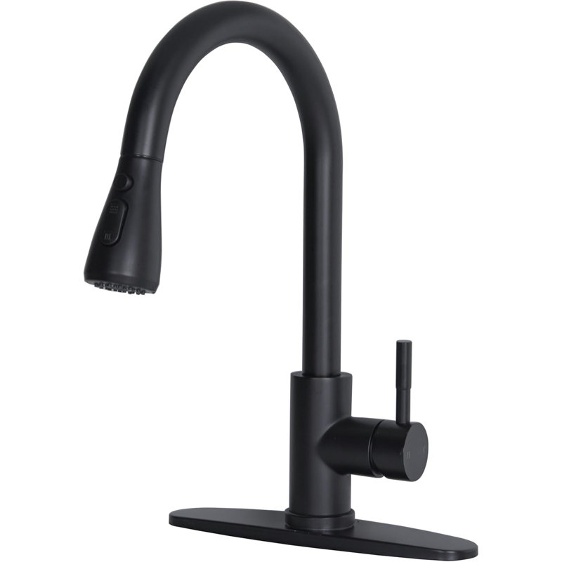 Black Kitchen Faucets With Pull Down Sprayer For Kitchen Sin, Matte Black
