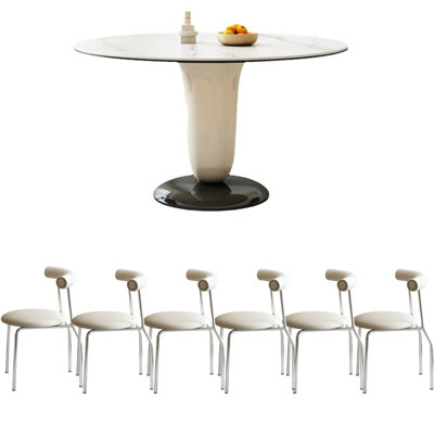 Table de salle à manger crème et brillante