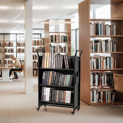 Rolling Bookshelf Utility Cart With V-shaped Shelves