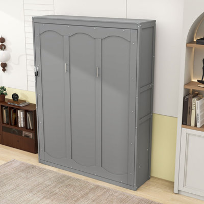 Queen Murphy Wall Bed with Storage Shelves, Sturdy Slats and Dual-piston Lift Mechanism
