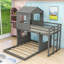 Lit simple superposé en L simple au-dessus d'un lit double en bois-914289736