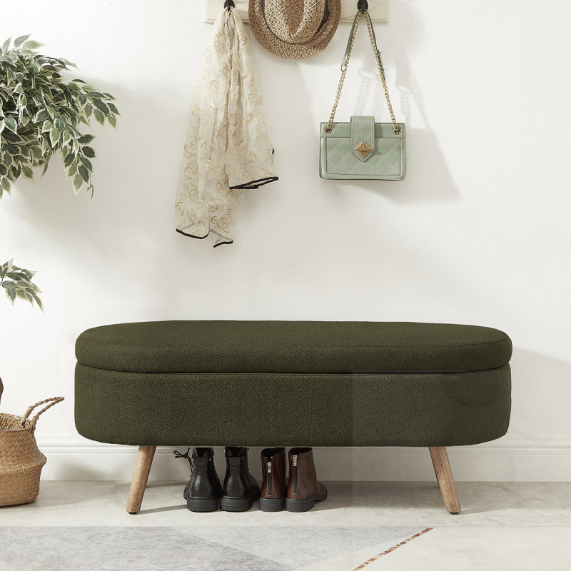 Banc de rangement rembourré avec couvercle relevable, Vert foncé