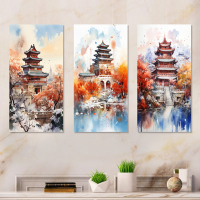Beijing Iconic Landmarks Autumn Serenity I - Chinese Metal Wall Decor Set Of 3