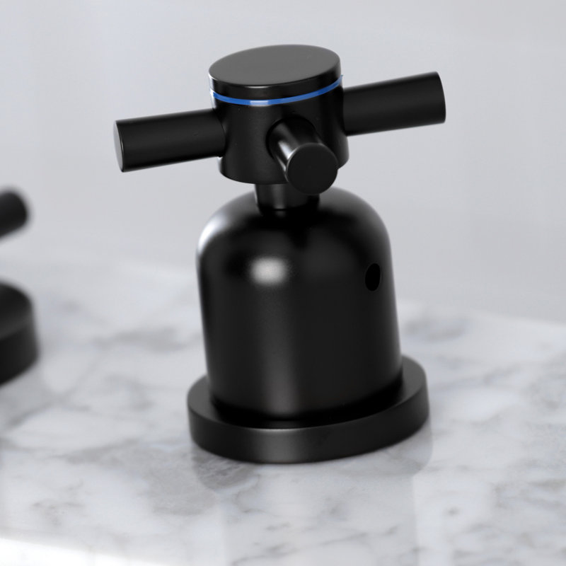 Kingston Brass Concord Two-Handle 3-Hole Deck Mount Widespread Bathroom Faucet with Brass Pop-Up Drain, Matte Black