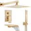 Brushed Gold Shower Faucet Set 10 inch Rain Shower Head Combo with Tub Spout Kit