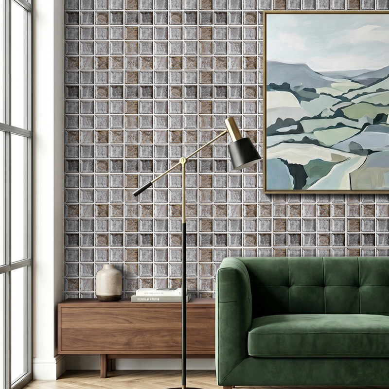 10-Pack 3D Self-Adhesive Wall Tile Stickers, Grey