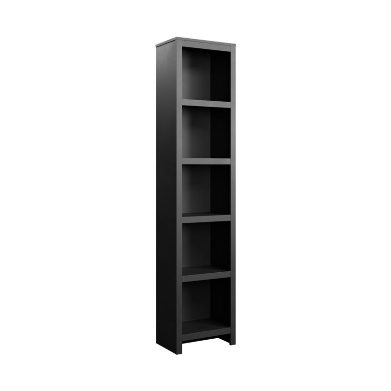 Ardicoan 80 in. Tall Engineered Wood 5-Shelf Narrow Bookcase with Storage for Home Living Room, Black