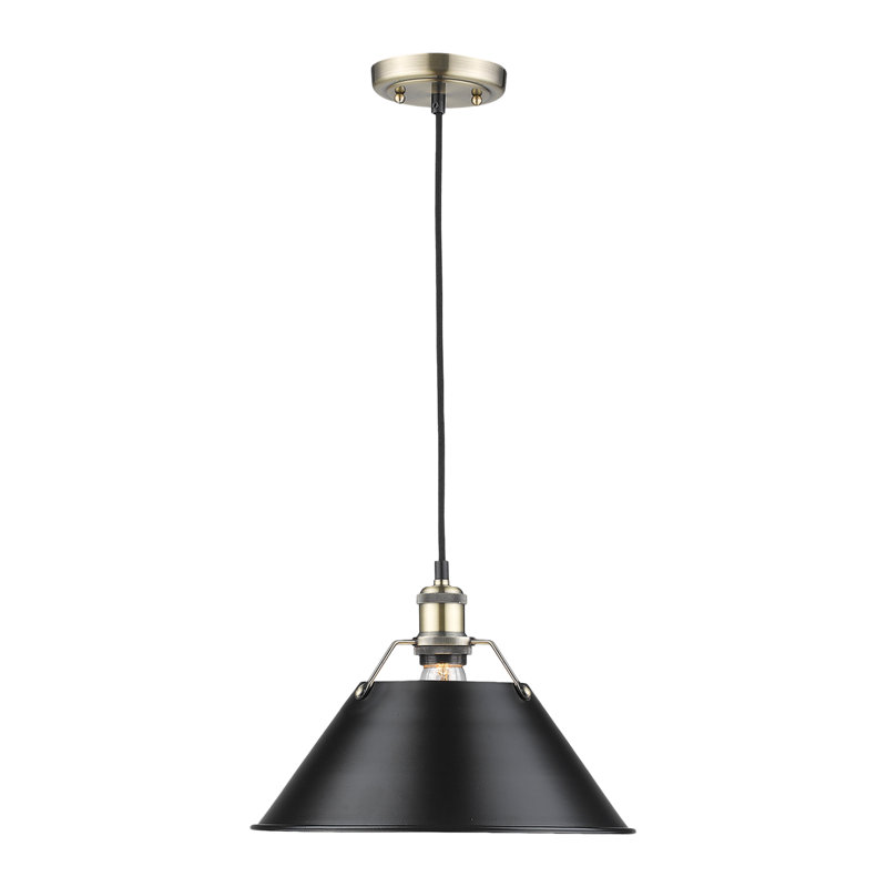 Luminaire suspendu conique à 1 lumière Weatherford, Noir, Laiton vieilli, H 131,5 po x l 14 po x P 14 po