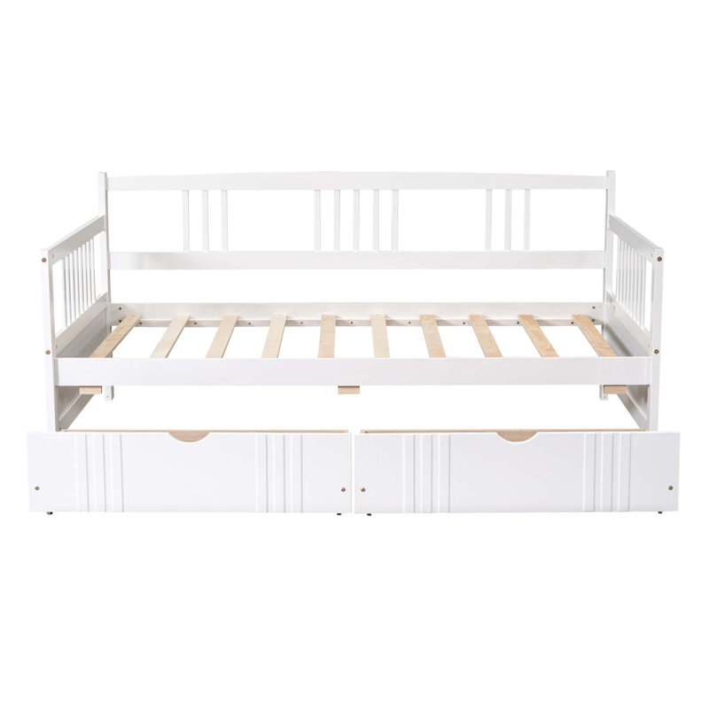 Lit de jour en bois avec deux tiroirs, durable et peu encombrant pour la vie moderne, Lit simple, Blanc