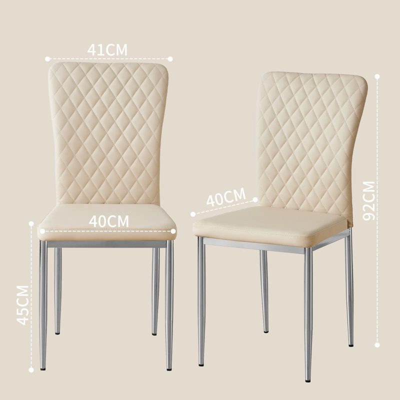 Modern Faux Leather Upholstered Dining Chair with Tufted High Back and Silver Electroplated Leg, Beige Faux Leather, 4