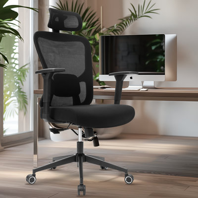 Ergonomic Office Chair, High Back Mesh Home Desk Chair With Adjustable Lumbar Support, 3D Headrest, 4D Armrests, Tilt Function, Rolling Work Swivel Ta