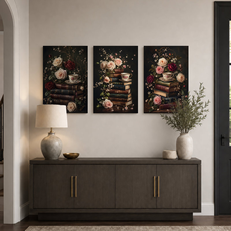Ensemble de 3 toiles murales « Roses blanches et roses empilées » pour l'Halloween, H 18 po x l 12 po x 3 pièces
